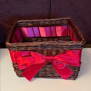 Brown Wicker Basket with Red Ribbon